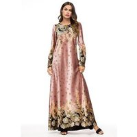 Plus Long Sleeve Printed Arabic Muslim Maxi Dress