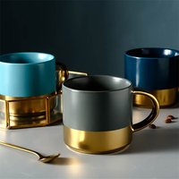 European style fancy grey gold customized ceramic tea coffee mug for hotel