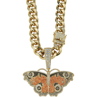New Arrival Iced Out Butterfly AAA+Zircon Pendant Necklace For Men Women with 12mm gold plated brass Hiphop cuban chain
