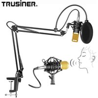 BM800 800 Condenser Mic Microphone with Shock Mount Arm Scissor Stand Pop Filter