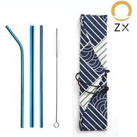 304 stainless steel metal wholesale reusable boba straw set with pouch