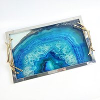 Agate Table Decoration Tray Gold Handle