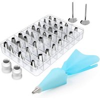 Amazon Hot Selling 32 pcs/setsSilicone Icing Piping Cream Pastry Bag Dessert Decorators 304Stainless Steel Nozzle Set DIY Cake