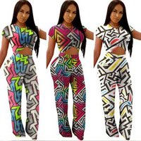 Printed Crop Top Wide Leg Trousers Set
