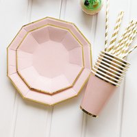 Dropshipping Shopify Pink Dinner Plates Dessert Plates Napkins Cups Disposable Dinnerware Set