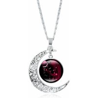 12 constellations time precious stones moon shape necklace pendant jewelry