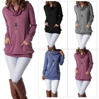 Long Sleeve Button Cowl Neck Tunic Top Pockets