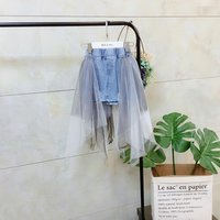 2019 New Fashion Kids Girl Tutu Skirt Denim Tulle Jean Skirt purple and gray available