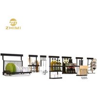 High Quality Black Color Stainless Steel Kitchen Utensils Hanging Shelf Dish Rack