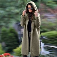ecowalson Women Fashion Casual Knitted Hooded Cardigan Sweater Solid Color Loose Knitwear Jacket Autumn Winter Warm Long Wool Ov