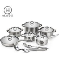 China Factory wholesale glass lid 5 layers bottom stainless steel non stick cookware set