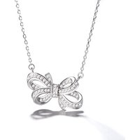 Hot Sale Pure 925 Sterling Silver Jewelry Zircon Stone Bow Necklace