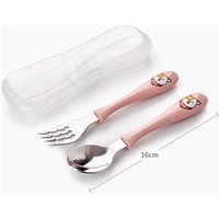 promotional cartoon stainless steel students baby kids flatware set spoon and fork cutlery set with box case