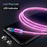 USLION 3 in 1 Magnetic Cable LED USB Cable for Samsung Luminous Light USB Cable