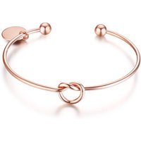 Women Rose Gold Love Knot Bracelet Tie the Knot Cuff Bangle with Personalized Disc Charm Jewelry,