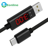 3A USB Type C Cable QC 3.0 Fast Charging LCD Voltage and Current Display Nylon Braided USB C Data Sync Cable