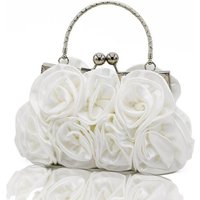 Luxury Elegant Satin White Rose Flower Bridal Evening Bags Ladies Bridal Wedding White Clutch Purses Women