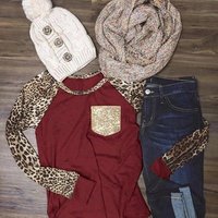 D27 2019 Long Sleeve Leopard Print Top Sequin Pockets