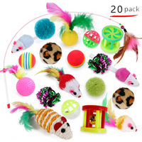 Wholesale Pet Products group pack 20 Set Cat Toy Ball Feather Kitten Toys teaser wand 20pcs set cat toys