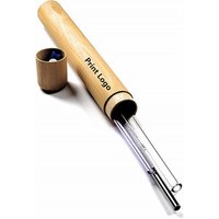 Custom Reusable Drinking Straw Set of Glass Straws Stainless Steel Straw Bamboo Travel Case 1 Cleaning Brush Silicone Tips