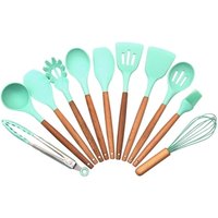 11 Pieces Wooden Handle Silicone Kitchen Utensils