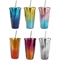 10% off double wall 16oz tumbler stainless steel thermo vacuum coffee mug with straw , travel cup