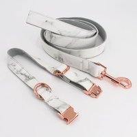 Marble Dog Collar Leash Personalized Faux Leather Dog Collar with rose metal buckle