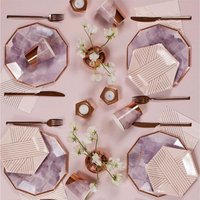 Printed Rose Gold Coloured Charger Plate Set Wholesale with Plate, Cup and Napkins