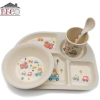5pcs environmentally friendly bamboo plates reusable fiber kid's set vajilla homewares