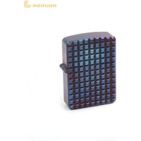 High quality square grid pattern CT4 titanium alloy windproof lighter,luxury bake blue cigarette lighter with crystal hand make