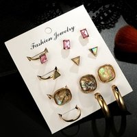 2019 fashion antique cubic rhinestone larimar gemstone statement stud ear piercings earrings and rings set for women