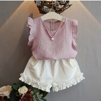 Pearl Chiffon T Shirt Shorts Summer Outfit Set