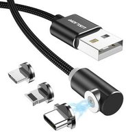 USLION 3 in 1 Elbow Magnetic Cable Nylon Weave Micro USB Charger Cable Android