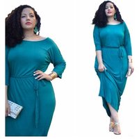 F20399A Fashionable dress plus size women clothing dress for fat women three quarter sleeve loose plus size dress for fat women