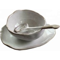 Stoneware ceramic dinnerware natural clay with white reactive glaze tableware
