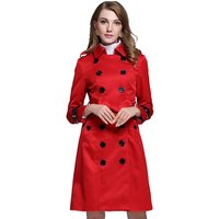 Wholesale Autumn and Spring Women Fashion Lapel Collar British Style Long Sleeve Double Breasted Trench Coat 3 Colors