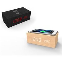 Wooden Qi Fast Wireless Charger With Digital Led Clock Wooden Qi Wireless Charger Alarm Clock