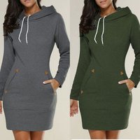 Long Sleeve Hooded Mini Dress Pockets