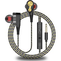 Dual Dynamic Driver Moving Coil 3.5mm Wired In-Ear Headphones Earphones with Mic