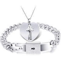 Key Necklace 316LStainless Steel Wedding Bridal Lock Bracelet Necklace Jewelry Set, OEM/ODM Accept