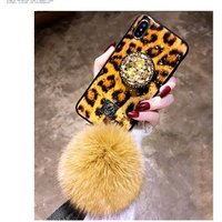 Leopard Print Fur Ball Phone Case Cover For Apple iPhone XS Max