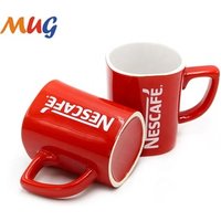 Red glazed white printed Nescafe ceramic coffee mug