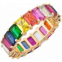 Fashion Rainbow Gradients Rings Elegant Colored Zircon Engagement Wedding Ring Gold Plated O Ring Holder Jewelry For Women