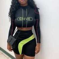 Women's Two Piece Set Clothing Neon Jumpsuits Tube Top Hoodie Outfits 2 Piece Set Clothing Biker Short Sets
