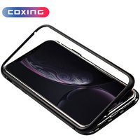 Aluminum Magnetic Bumper Mobile Phone Case With Tempered Glass For iPhone X XS