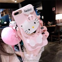 3D Kitty Mirror Phone Case Cute Silicone Fuzzy Fur Case Cover for iPhone 8 8Plus XS XR XSmax