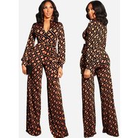 Floral Wide Leg Jumpsuit Long Sleeves
