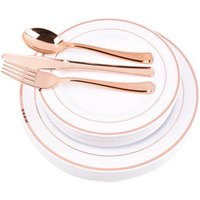 Rose Gold Disposable Plastic Dinner Plates with Lace Detail