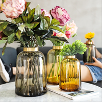 Grey and Amber Color Clear 26CM Glass Vase with Copper Neck