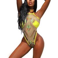 Sexy African Printed Transparent Swimsuit Dashiki Print Swimwear Bandage Bodysuit Female High Cut Monokini Bathing Suit EK0367